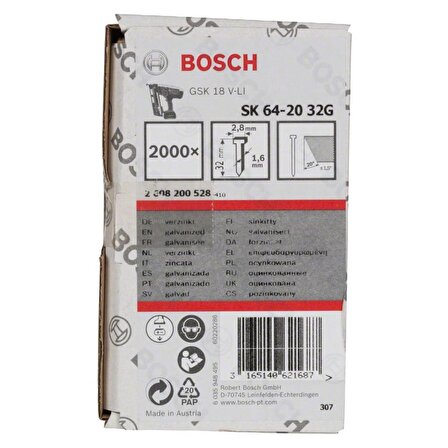Bosch Gnh 18v-64 m Uyumlu Başsız Çivi 32mm 2000 Adet 2608200528
