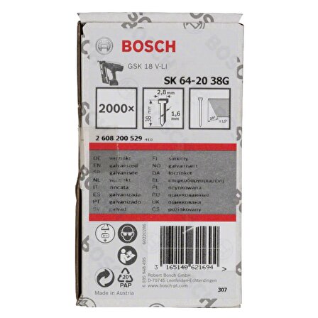 Bosch Gnh 18v-64 m Uyumlu Başsız Çivi 38mm 2000 Adet 2608200529 