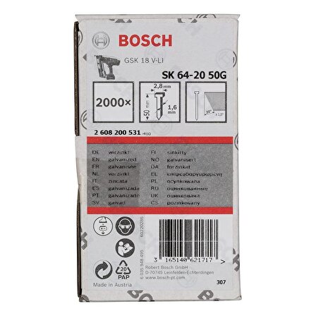Bosch Gnh 18v-64 m Uyumlu Başsız Çivi 50mm 2000 Adet 2608200531