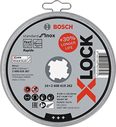 Bosch X-LOCK SD InoxR Kesme Taşı 125*1 mm Düz 10'lu - 2608619267