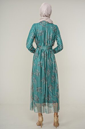 Kadın Şerit Desenli Tül Elbise 10322