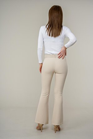 Kadın Kemerli Yırtmaç Detaylı İspanyol Paça Pantolon 75050