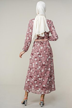 Kadın Çiçek Desenli Uzun Elbise 85010