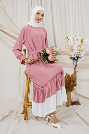Kadın Kemer Detaylı Altı Pileli Elbise 8990