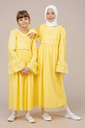 Genç Kız Kolları Pileli Boydan Elbise CE2205