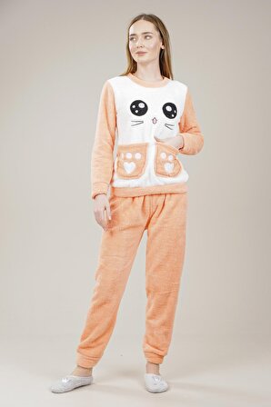 Kadın Panda Detaylı Cepli Polar Pijama Takımı VO1070