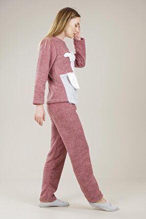 Kadın Ayı Detaylı Polar Pijama Takımı VO1080
