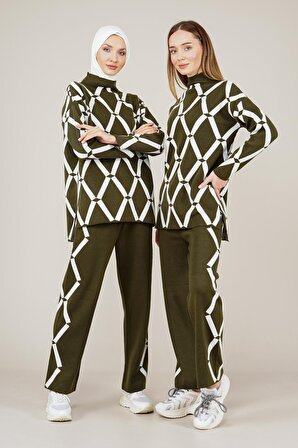 Kadın Baklava Desenli Çift Renkli İkili Triko Takım YAT1645