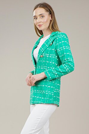 Kadın Twit Kumaş Gold Düğmeli Blazer Ceket HO2226