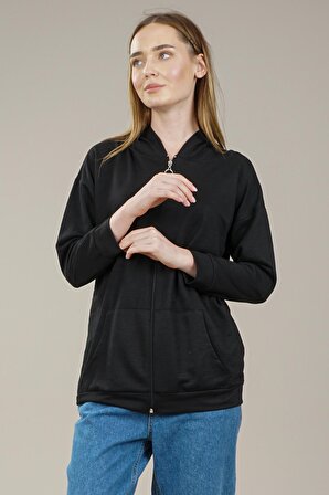 Kadın Fermuarlı Yetim Kol Oversize Sweatshirt AS0066