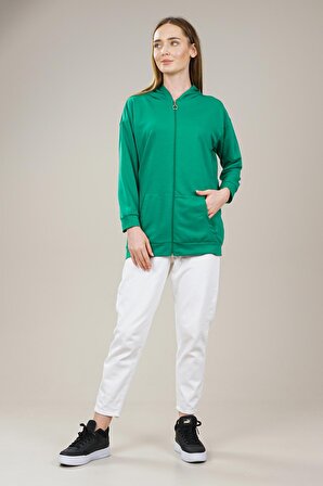Kadın Fermuarlı Yetim Kol Oversize Sweatshirt AS0066