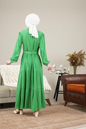 Kadın Gizli Patlı Kamerli Uzun Elbise Yeşil