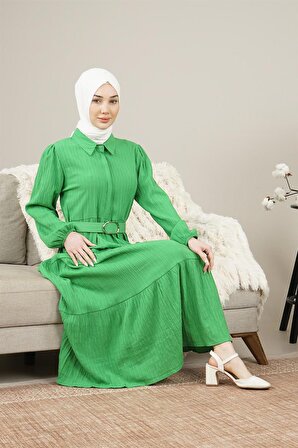 Kadın Gizli Patlı Kamerli Uzun Elbise Yeşil