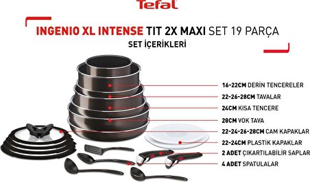 Tefal Titanium Ingenio 2X Intense 19 Parça Titanyum Tencere Seti