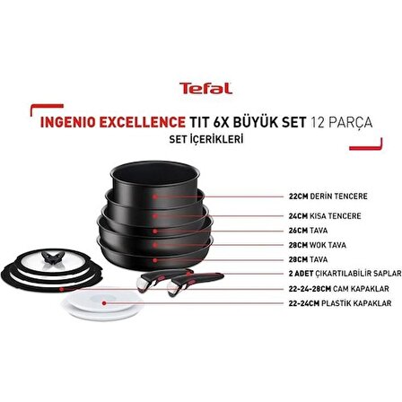 Tefal Ingenio Excellence Titanyum 6X 12 Parça Tencere Tava Seti Siyah