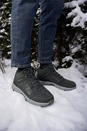 Outdoor Bot Ayakkabı Kışlık Dayanıklı Sağlam Taban Bağcıklı SİYAH - FÜME