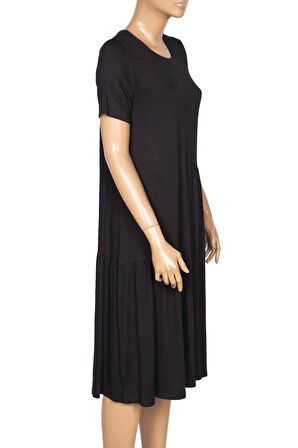 Barem Kadın Suna Beli Baseni Büzgülü Düz Renk Siyah Elbise