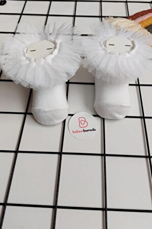 Tüllü Fırfırlı Bebek Çorap 0-6 Ay