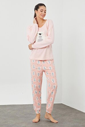 Peluş Baskılı Pijama Takım