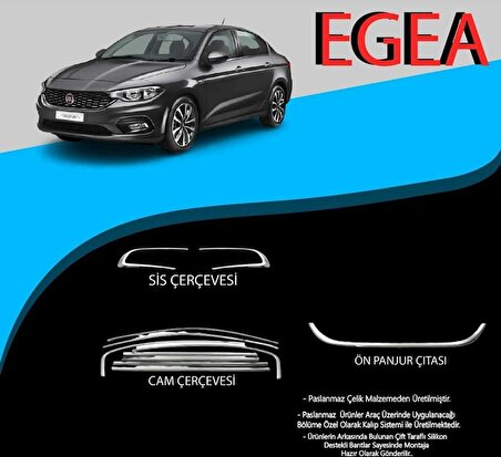 Fiat Egea Cam Çerçevesi-Sis Çerçevesi-Ön Panjur Çıtası Krom Set 2021 Model