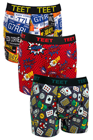 TEET Erkek Boxer Pamuklu Desenli Premium 9'lu Set