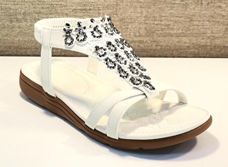 Guja 23y120-23 Bayan Beyaz Taşlı Günlük Lastikli Comfort Sandalet