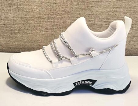 Format 3006 Kadın Sneaker Taşlı Spor Ayakkabı Beyaz