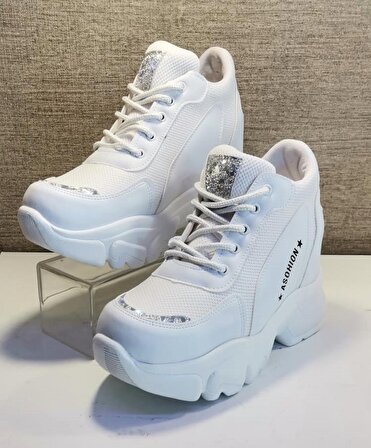 Format 6001 Kadın Gizli Topuklu Sneaker Ayakkabı Beyaz