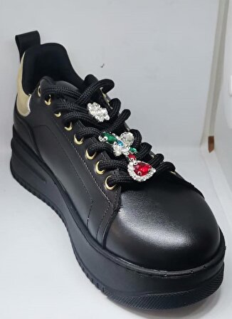 Swellsoft Kelebek Kadın Sneaker Kalın Taban Taşlı Spor Ayakkabı Siyah