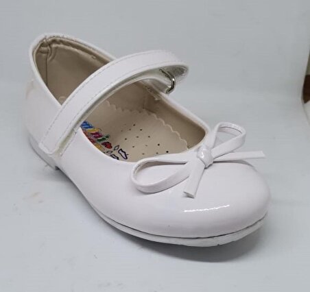 Miniwomen 301 Bebe Kapalı Babet Ayakkabı Beyaz Rugan