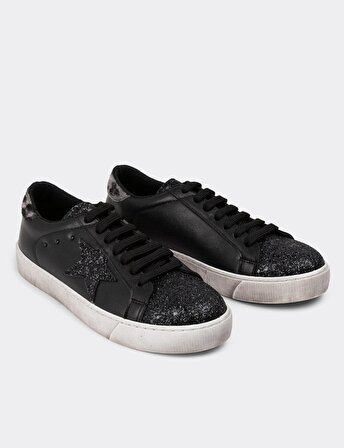 Whıte Lıne 1020 Kadın Taşlı Sneaker Ayakkabı Siyah