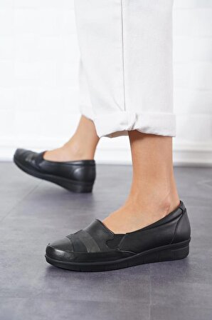 Drzen 256 Kadın Deri Comfort Ayakkabı Siyah