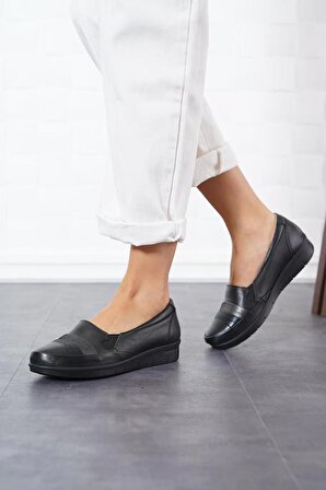 Drzen 256 Kadın Deri Comfort Ayakkabı Siyah