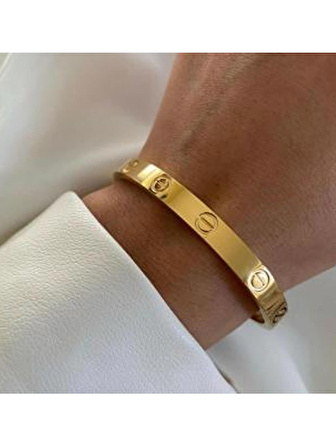 Kadın için Cartier 20 Numara Büyük Boy Kelepçeli Bileklik Çelik Üzeri Altın Kaplamalı Garantili