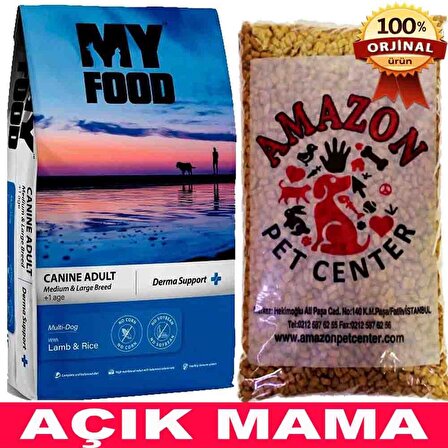 My Food Kuzulu Pirinçli Yetişkin Orta/Büyük Irk Köpek Maması Derma Support Açık 1 Kg