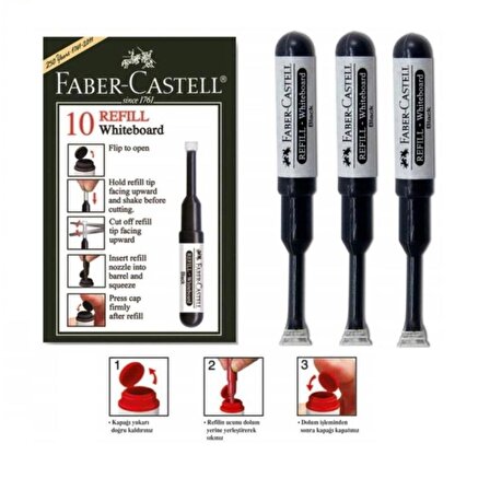 Siyah Yazı Tahta Kalemi Mürekkebi 3 Adet Faber Castell W-20 Yazı Tahta Kalemi Mürekkep