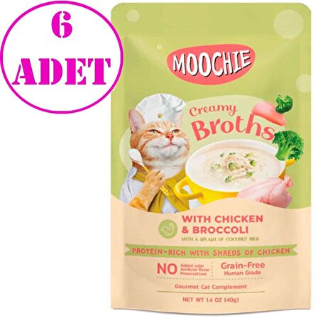 Moochie Kedi Çorbası Parça Tavuk Etli ve Brokolili Tahılsız 40 Gr 6 AD