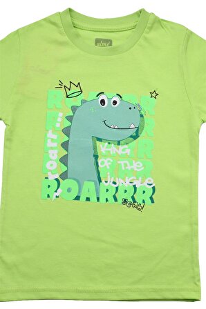 Sevimli Dinozor Baskılı Erkek Bebek Tshirt Yeşil