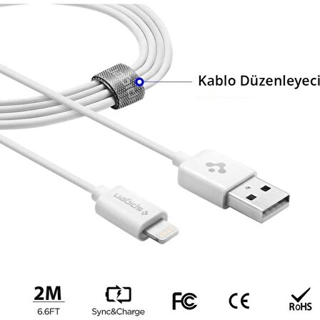 Spigen Essential C20LS 2 m MFI Lisanslı Apple Lightning Şarj ve Data Kablosu Outlet