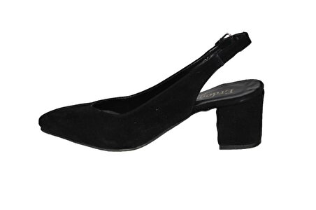 YAZKIŞ Kadın Siyah Ten Süet 6cm Kalın Topuklu Arkası Açık Topuklu Ayakkabı