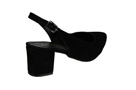 YAZKIŞ Kadın Siyah Ten Süet 6cm Kalın Topuklu Arkası Açık Topuklu Ayakkabı