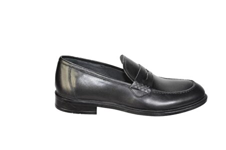 YAZKIŞ Erkek Siyah Bağcıksız Hakiki Deri Klasik Ayakkabı