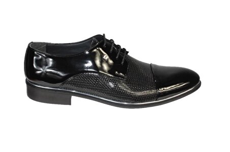YAZKIŞ Erkek Siyah Rugan Klasik Suni Deri Bağcıklı Düğün Mezuniyet Ayakkabısı