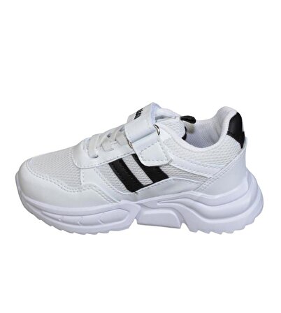 YAZKIŞ Erkek Çocuk Beyaz Gri Siyah Yan Çizgili Çırtlı Kalın Taban Günlük Spor Ayakkabı