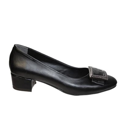 YAZKIŞ Kadın Siyah Krem Cilt Üzeri Tokalı 3cm Kalın Topuklu Günlük Ayakkabı