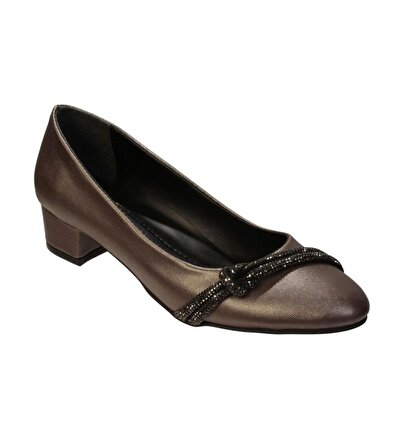 YAZKIŞ Kadın Siyah Platin Üzeri Taşlı yuvarlak Burun 3cm Kare Topuk Ayakkabı