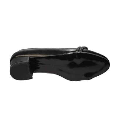 YAZKIŞ Kadın Siyah Platin Üzeri Taşlı yuvarlak Burun 3cm Kare Topuk Ayakkabı