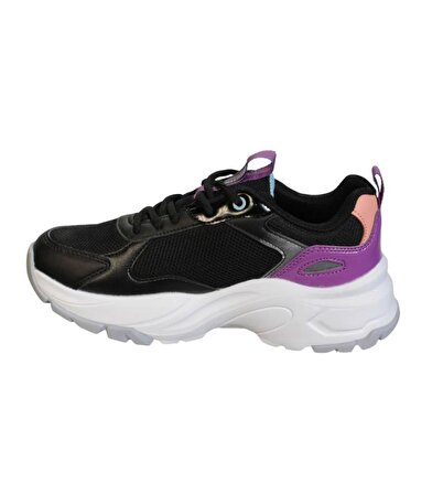 KİNETİX Kadın Siyah Fileli Beyaz Kalın Comfort Taban Günlük Yürüyüş Spor Ayakkabı