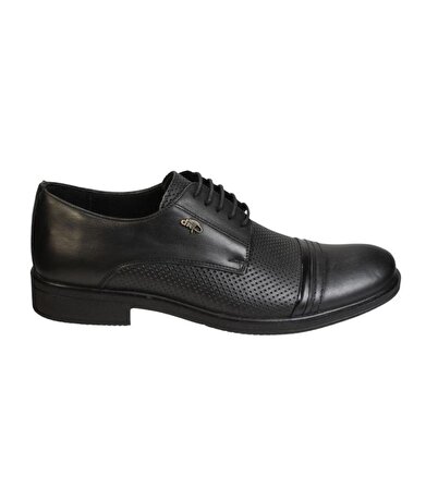 YAZKIŞ Erkek Siyah Cilt Hakiki Deri Kauçuk Taban Bağcıklı Klasik Ayakkabı