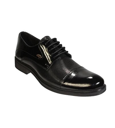 YAZKIŞ Erkek Siyah Rugan Hakiki Deri Kauçuk Taban Bağcıklı Klasik Ayakkabı
